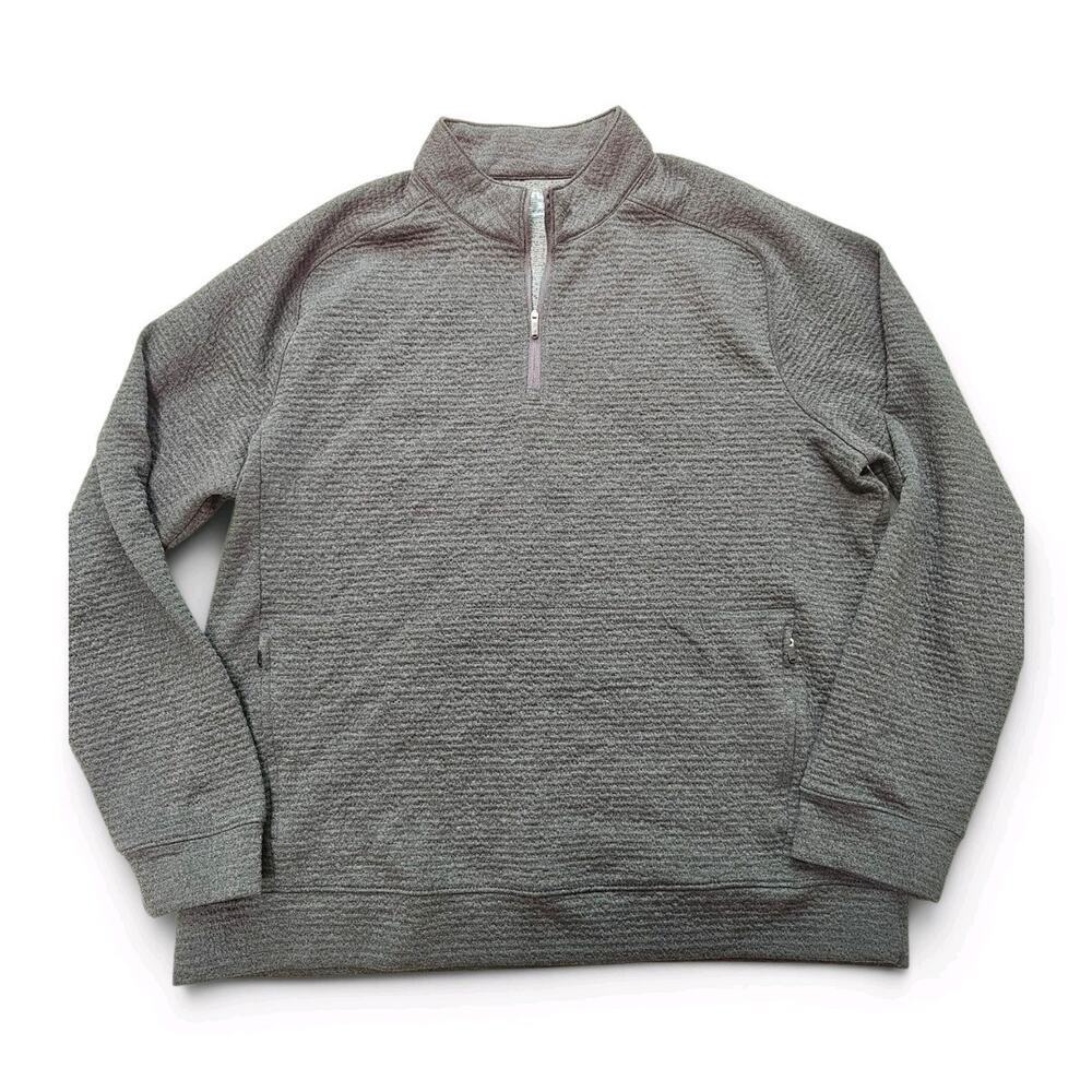 FLX Men's XL Gray Striped 1/4 Zip Mock Neck Pullover w/ Pockets